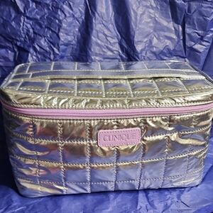 Clinique Silver Quilted Cosmetic Bag Big